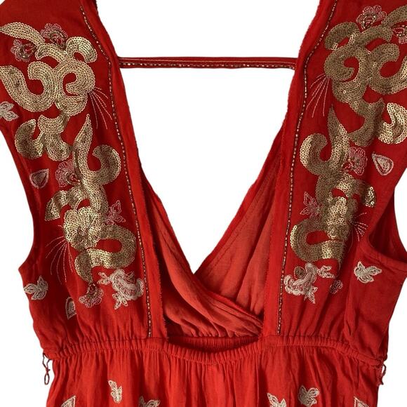 Free People Ooh La La Sequin Embroidered Blouse Orange Gold size small - Picture 8 of 10